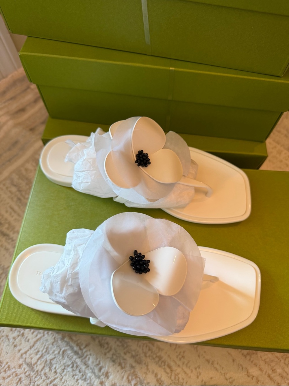 Tory Burch White Floral Thong Sandals